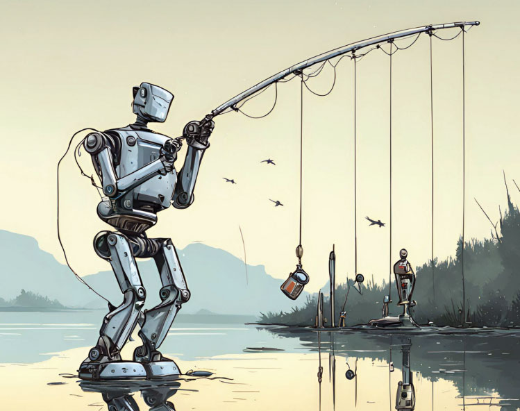 a robot ges fishing with artificial intelligence