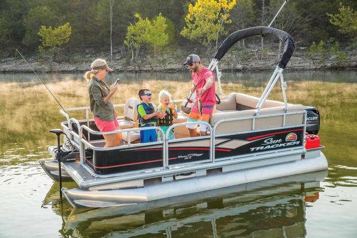 Versatility of a pontoon boat, with a family fishing off of it