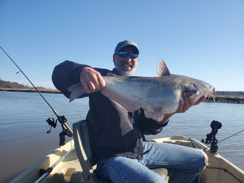 angler with a blue catfish