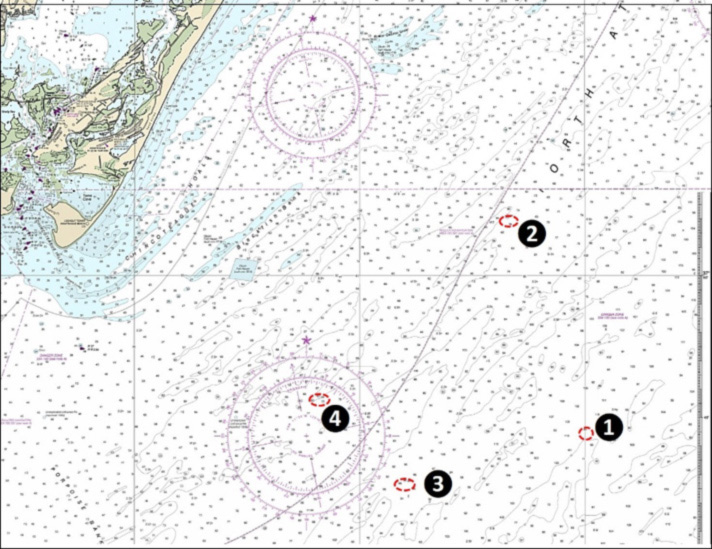 wreck locations on a chart