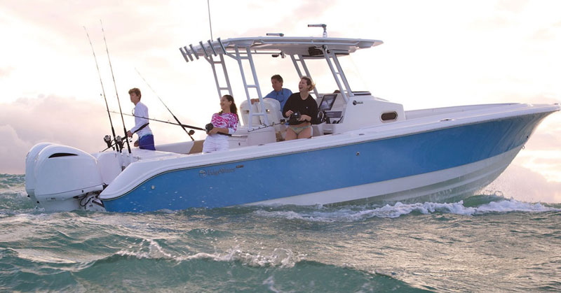 edgewater 320 cc center console fishing boat on the water