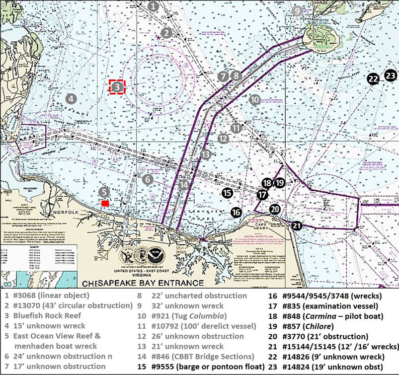 chart of fishing spots at the mouth of the Chesapeake