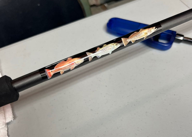 decals on a fishing rod
