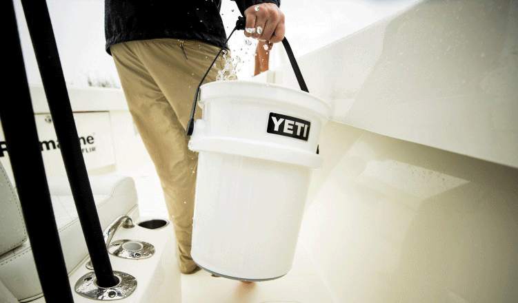 yeti loadout bucket on a boat