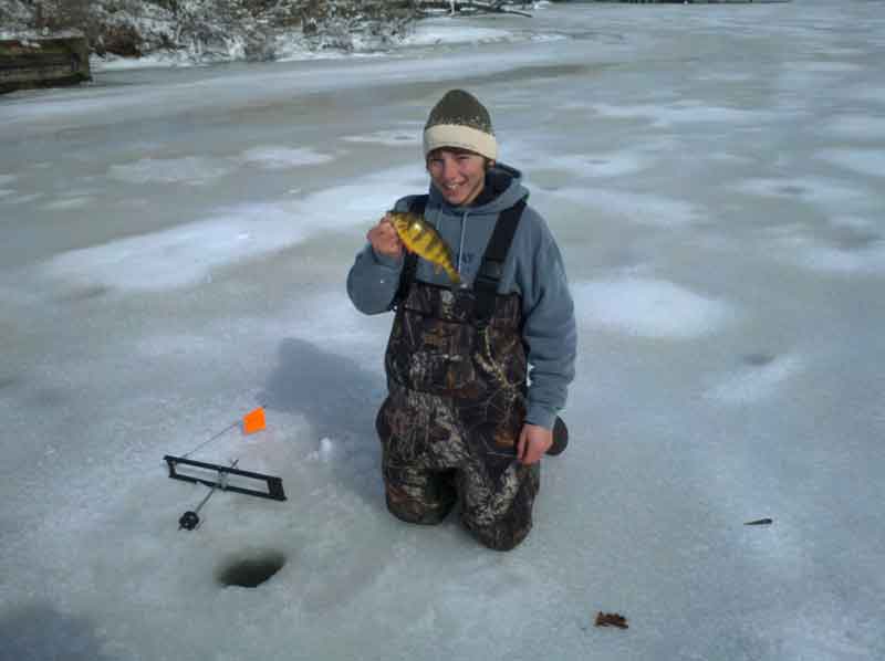 ice fishing on a tidal ceek