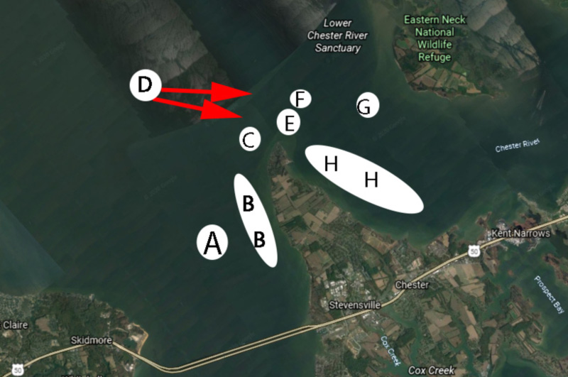 chart of fishing spots at love point