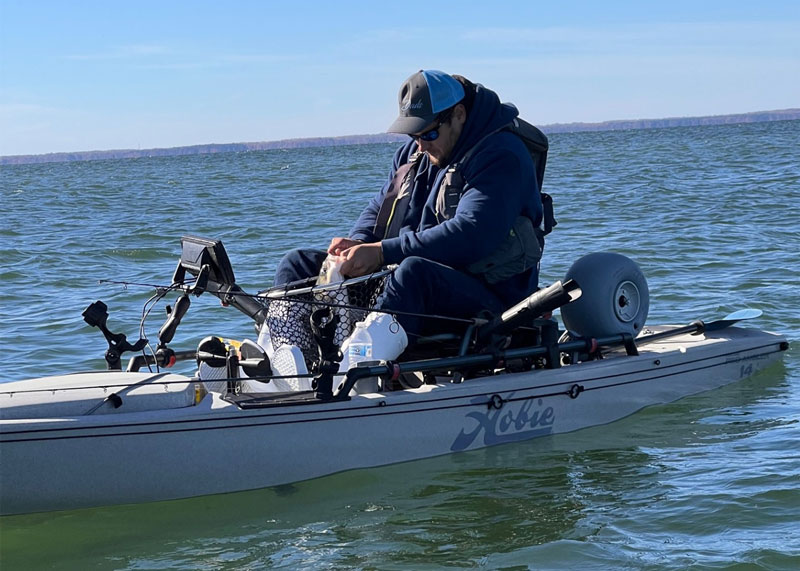 kayak fishing for striped bass in the Potomac river