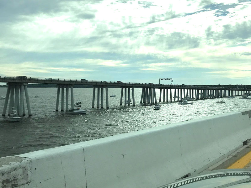 view of bay bridge pilings