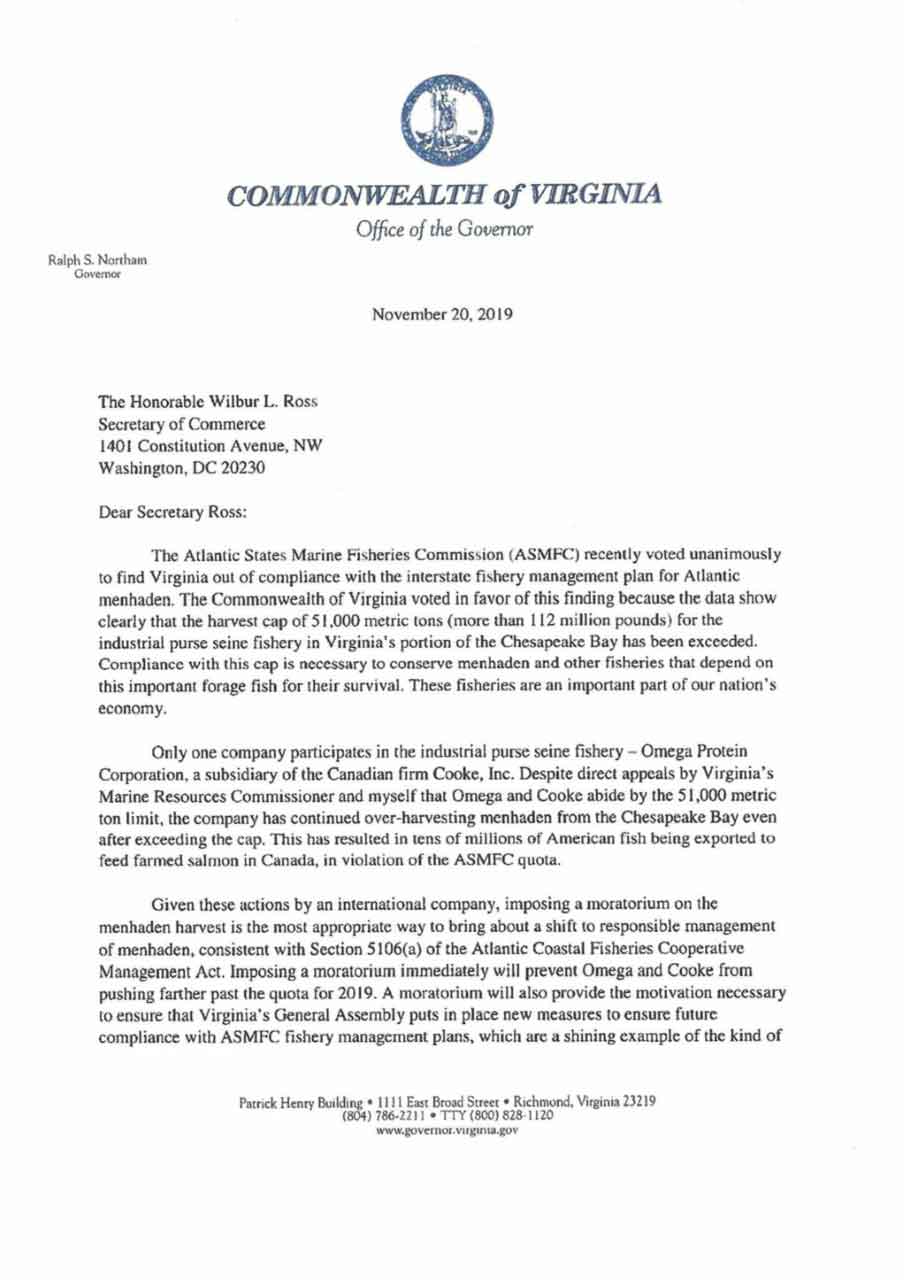 letter from governor northam to wilbur ross
