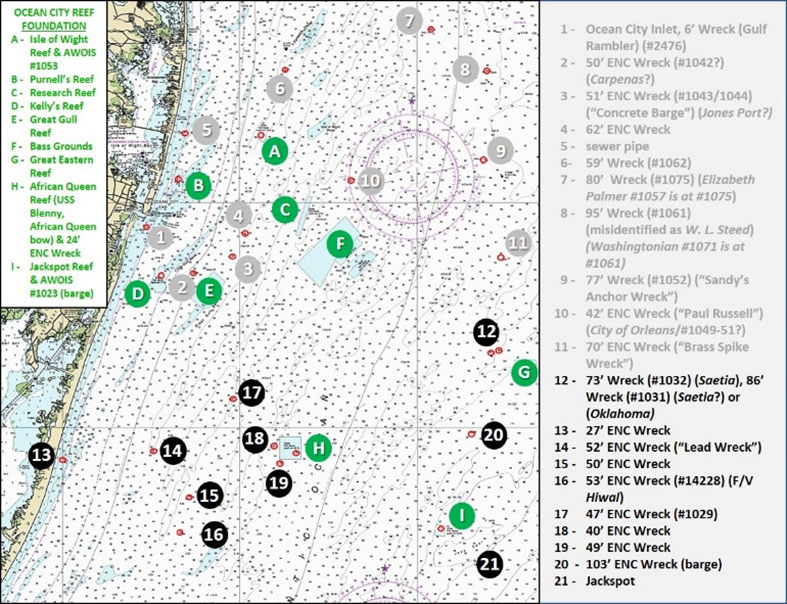 chart to ocean city wreck fishing spots