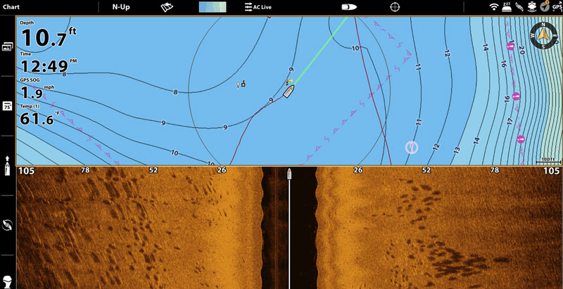 fish on a sidescan fishfinder